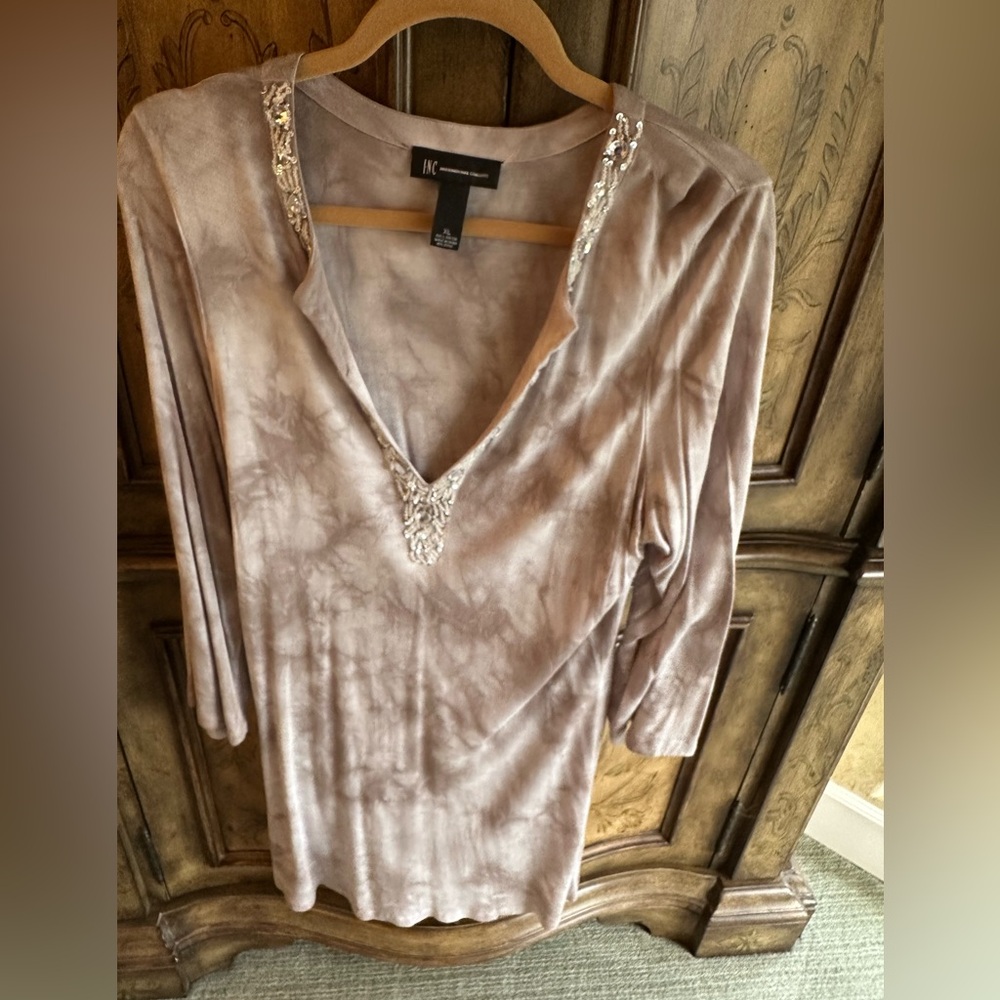 INC International Concepts Pink Embellished 3/4 Sleeve Blouse